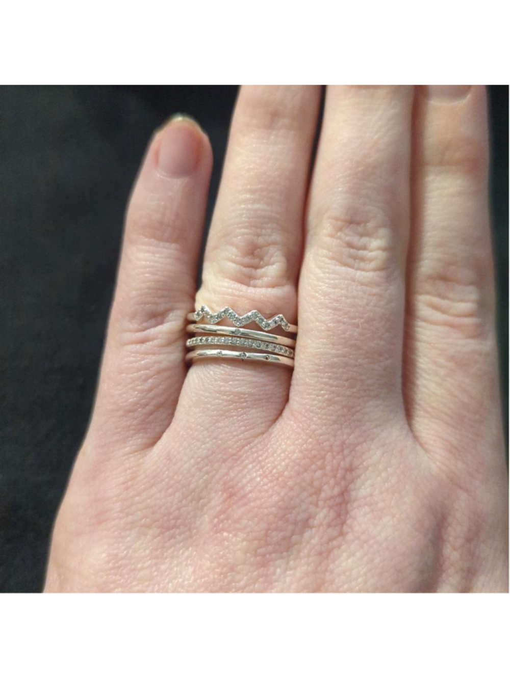 Silver Tone Clear Rhinestone Multi Band Dainty Delicate Statement Ring - 6.5